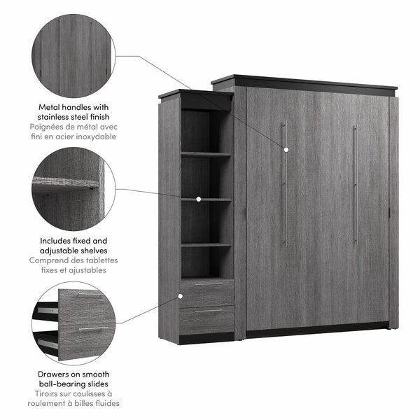 Queen Murphy Bed with Shelves and Drawers (87W)