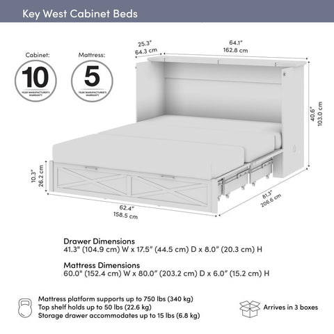 Grand lit armoire avec tiroir coulissant et matelas 65L