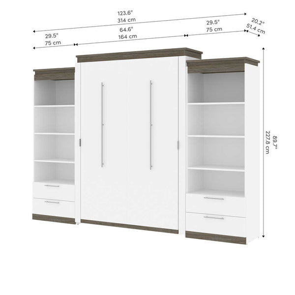 Queen Murphy Bed and 2 Shelving Units with Drawers (125W)