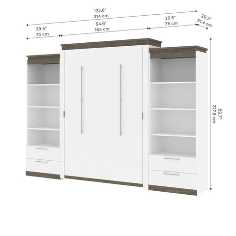 Queen Murphy Bed and 2 Shelving Units with Drawers (125W)