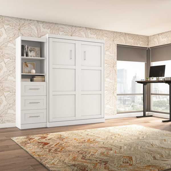 Queen Murphy Bed and Shelving Unit with Drawers (90W)