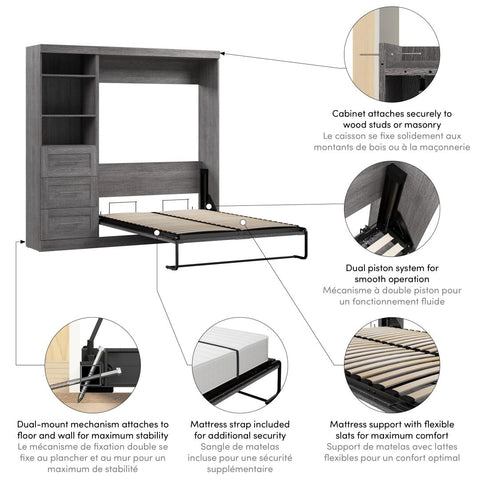 Full Murphy Bed and Shelving Unit with Drawers (84W)
