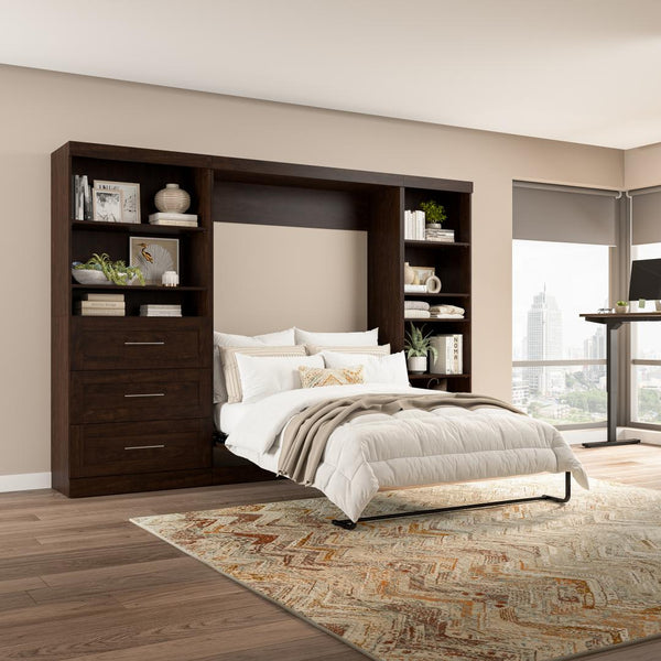 Lit escamotable double avec tablettes et tiroirs (120L)