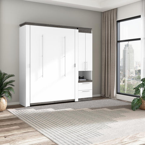 Lit escamotable double avec armoire et tablette coulissante (91L)