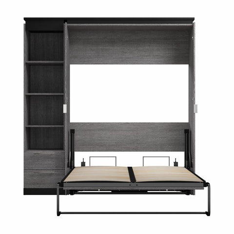 Lit escamotable double avec tablettes et tiroirs (81L)