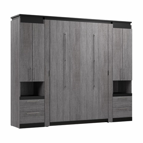 Lit escamotable double avec armoires et tablettes coulissantes (100L)