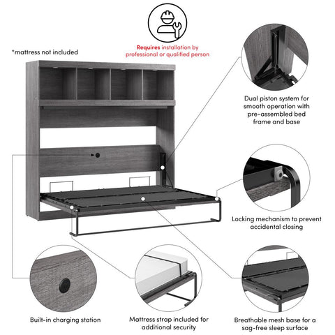 80W Full Horizontal Murphy Bed with Overhead Storage
