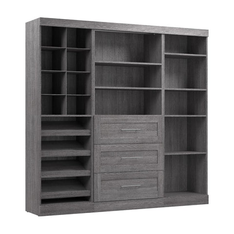 Contemporary Closet System with Shelves, Drawers, Clothing Rods, Shoe Racks & Cubbies, 86W x 19D