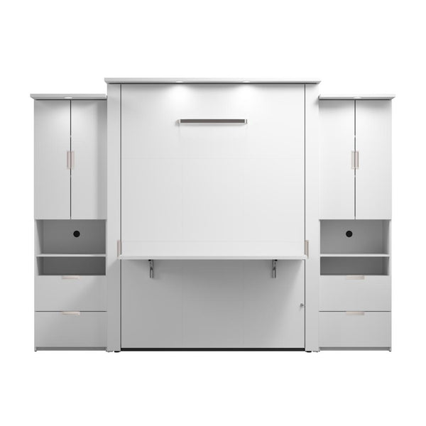 114W Queen Murphy Bed with Desk and 2 Storage Cabinets