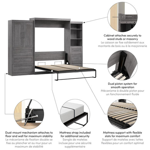 Queen Murphy Bed with Open and Concealed Storage (126W)