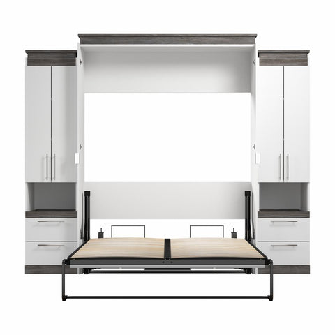 Queen Murphy Bed with Storage Cabinets and Pull-Out Shelves (106W)