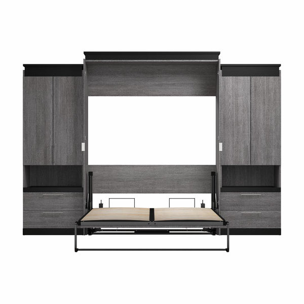 Grand lit escamotable avec armoires et tablettes coulissantes (126L)