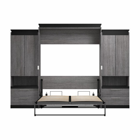 Grand lit escamotable avec armoires et tablettes coulissantes (126L)