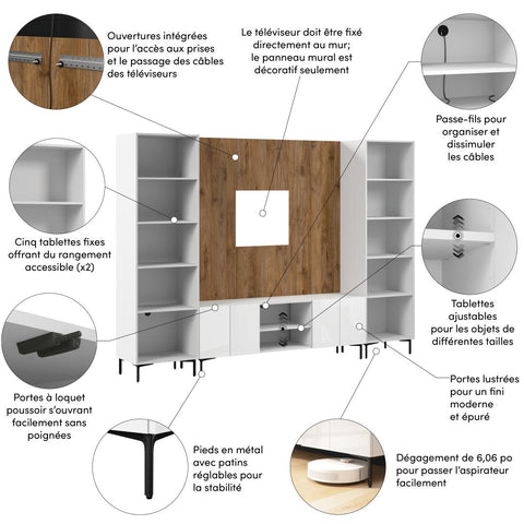 118W Modular Entertainment Center with TV Stand, Media Storage Towers, and Small Wall Panel
