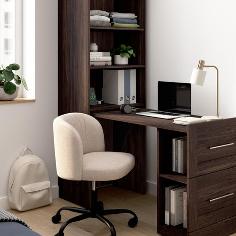 25W Pull-Out Desk Cabinet with Shelves and Hidden Storage