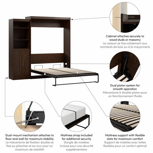 Grand lit escamotable et organisateur de garde-robe avec portes (90L)