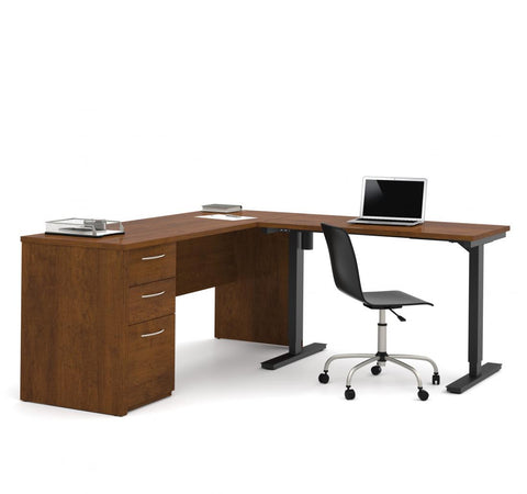 Bureau assis-debout en L 72L avec caisson