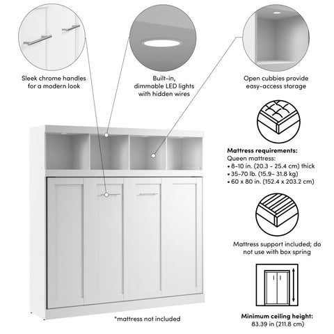 85W Queen Horizontal Murphy Bed with Overhead Storage