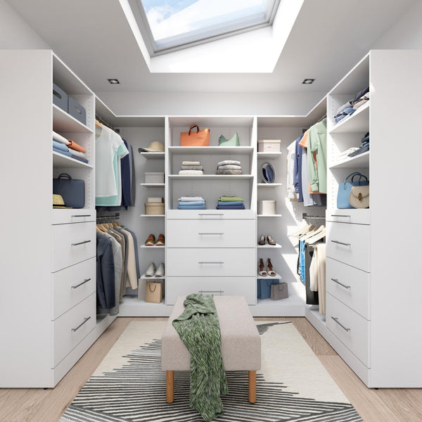 Modular U-Shaped Closet System with Shelves, Drawers & Clothing Rods, Slab Style, 105W x 61D