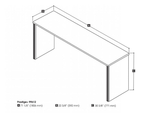 Bureau étroit sans caisson 72L