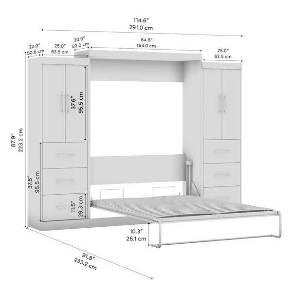 Grand lit escamotable avec 2 armoires-penderies (115L)