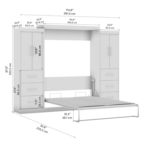 Grand lit escamotable avec 2 armoires-penderies (115L)