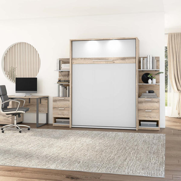 Grand lit escamotable avec tables de chevet et étagères flottantes (105L)