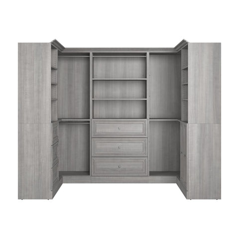 Traditional U-Shaped Closet System with Shelves, Drawers, Clothing Rods, Doors & Cubbies, 108W x 61D