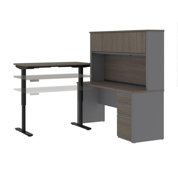 72W L-Shaped Standing Desk with Pedestal and Hutch