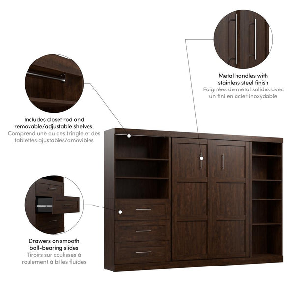 Full Murphy Bed with Shelving and Drawers (120W)