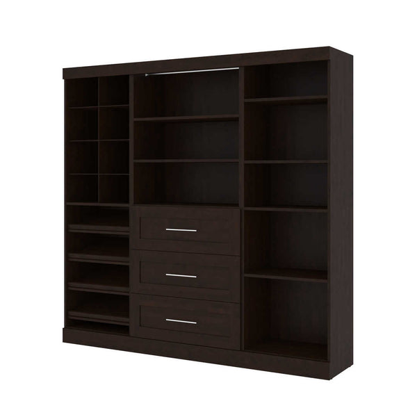 Contemporary Closet System with Shelves, Drawers, Clothing Rods, Shoe Racks & Cubbies, 86W x 19D