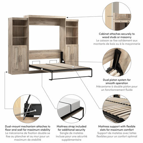 Grand lit escamotable avec organisateurs de garde-robe (115L)