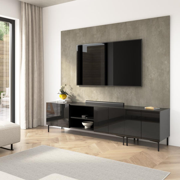 94W Modular Entertainment Center with TV Stand, Storage Cabinet, and Large Wall Panel