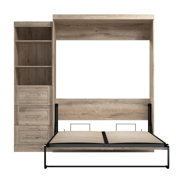 Queen Murphy Bed and Shelving Unit with Drawers (90W)