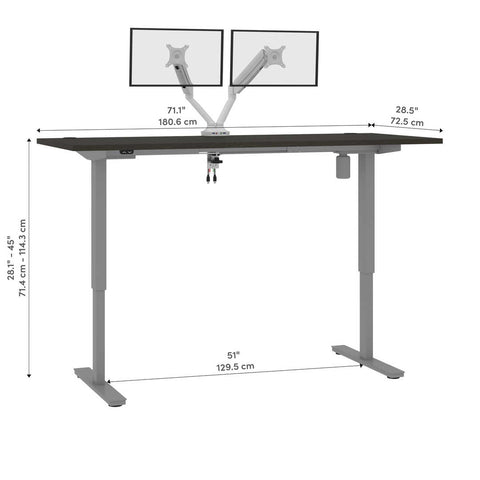 Bureau assis-debout 72L x 30P avec support double pour moniteurs
