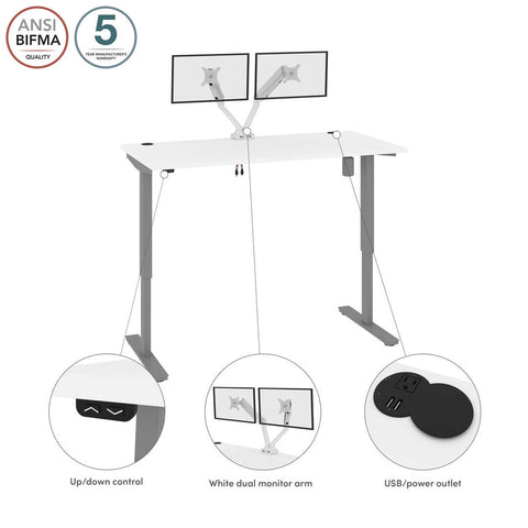 Bureau assis-debout 60L x 30P avec support double pour moniteurs