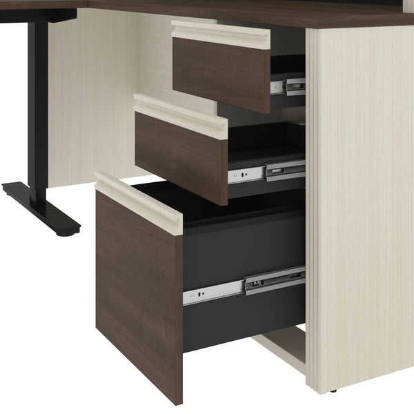 72W L-Shaped Standing Desk with Pedestal and Hutch