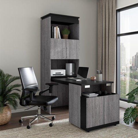 30W Tall Storage Cabinet with Doors and Fold-Out Desk