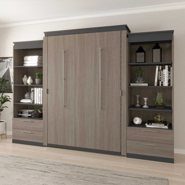 Queen Murphy Bed and 2 Shelving Units with Drawers (125W)