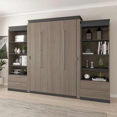 Queen Murphy Bed and 2 Shelving Units with Drawers (125W)