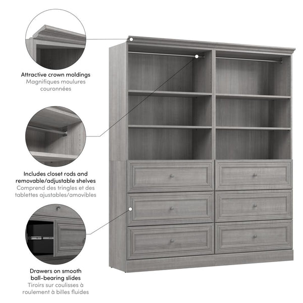 Traditional Closet System with Shelves, Drawers & Clothing Rod, 72W x 20D