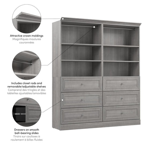 Traditional Closet System with Shelves, Drawers & Clothing Rod, 72W x 20D