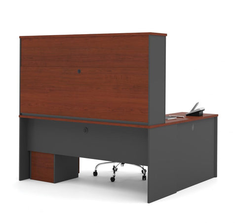 Bureau en L avec deux caissons et une huche