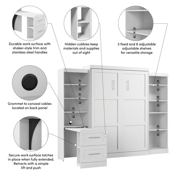 115W Queen Size Murphy Bed with Pull-Out Desk and Storage