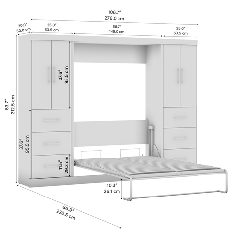 Lit escamotable double avec 2 armoires-penderies (109L)