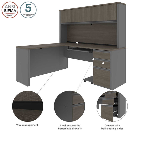 72W L-Shaped Desk with Pedestal and Hutch