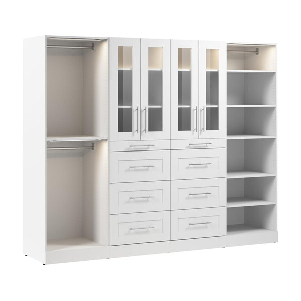 Modular Closet System with Shelves, Drawers, Doors, Clothing Rods & LED Lights, Shaker Style, 100W x 25D