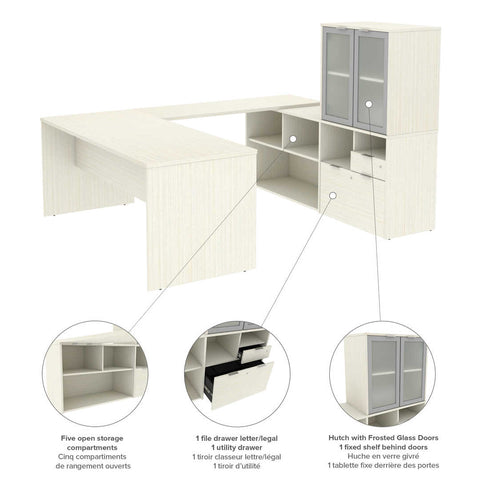 Bureau de direction en U 72L avec huche à portes en verre dépoli