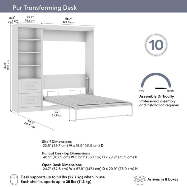 84W Full Size Murphy Bed with Pull-Out Desk