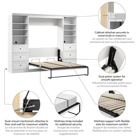 Lit escamotable double et 2 organisateurs de garde-robe avec tiroirs (109L)
